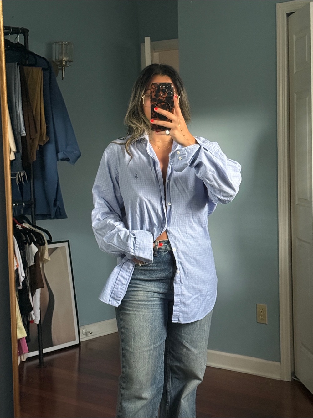 Vintage Pale Blue Plaid Button Down